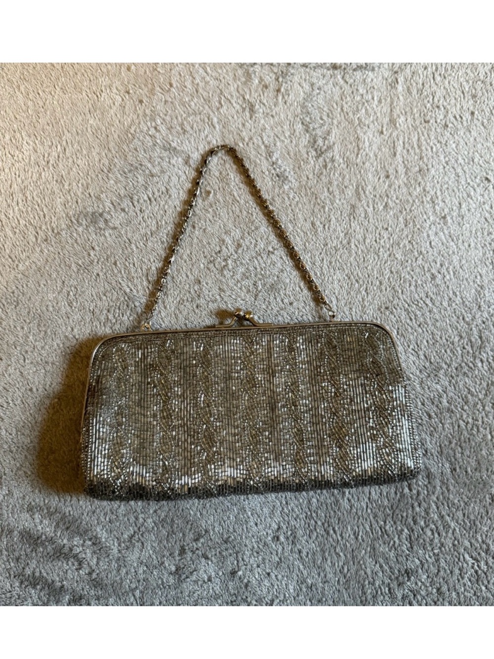 Elegant Vintage Jessica McClintock Silver Mesh Evening Clutch with Chain Strap